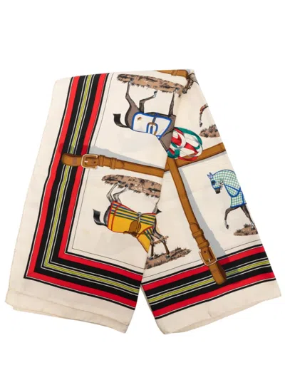 Pre-owned Hermes 2000-2026 Couvertures Et Tenues De Jour Silk Scarf 90 Scarves In White