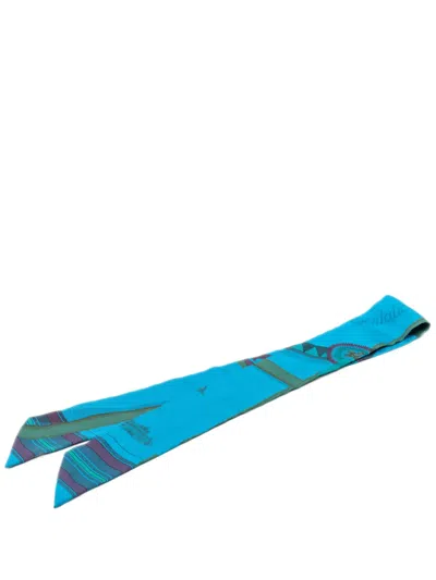 Pre-owned Hermes 2000-2026 Couvertures Et Tenues De Jour Surteint Silk Twilly Scarf Scarves In Blue