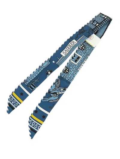 Pre-owned Hermes 2000-2026 Doll Candy Silk Twilly Scarf Scarves In Blue
