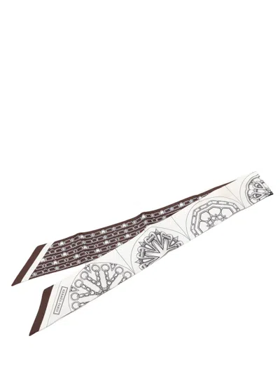 Pre-owned Hermes 2000-2026 Effet Kaleidoscope Silk Twilly Scarf Scarves In White