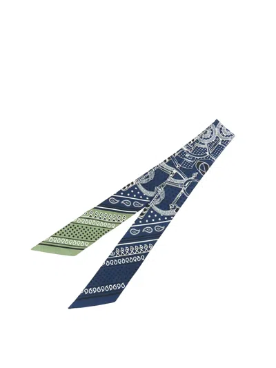Pre-owned Hermes 2000-2026 Eperon D Or Bandana Silk Twilly Scarf Scarves In Blue