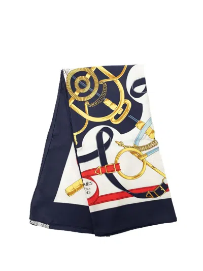 Pre-owned Hermes 2000-2026 Eperon D Or Silk Scarf 90 Scarves In Blue