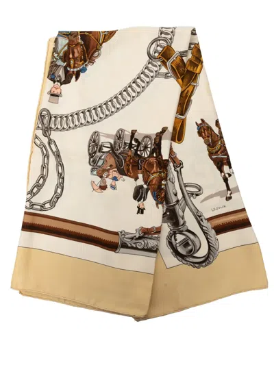Pre-owned Hermes 2000-2026 Equipages Silk Scarf 90 Scarves In White