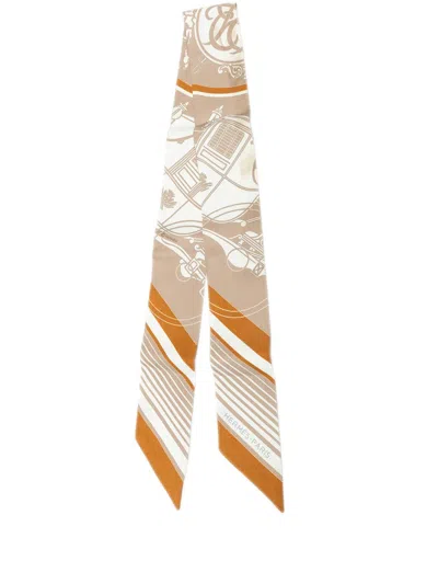 Pre-owned Hermes 2000-2026 Ex Libris Silk Twilly Scarf Scarves In Brown