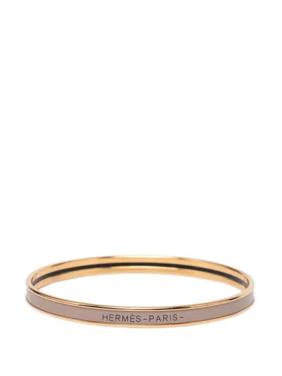 Pre-owned Hermes 2000-2026 Extra Narrow Enamel Uni Bangle 62 Costume Bracelet In Brown