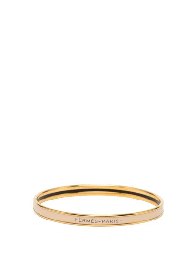 Pre-owned Hermes 2000-2026 Extra Narrow Enamel Uni Bangle 65 Costume Bracelet In Neutral
