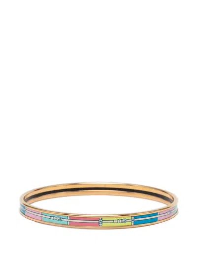 Pre-owned Hermes 2000-2026 Extra Narrow Printed Enamel Uni Bangle Costume Bracelet In Gold