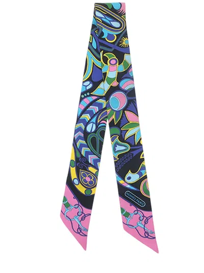 Pre-owned Hermes 2000-2026 Folklore Silk Twilly Scarf Scarves In Black