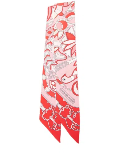 Pre-owned Hermes 2000-2026 Folklore Silk Twilly Scarf Scarves In Pink