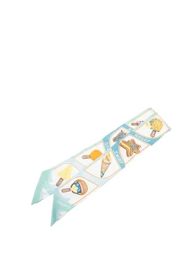 Pre-owned Hermes 2000-2026 Funny Ice Cream Silk Twilly Scarf Scarves In Blue