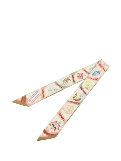 Pre-owned Hermes 2000-2026 Funny Ice Cream Silk Twilly Scarf Scarves In Neutral