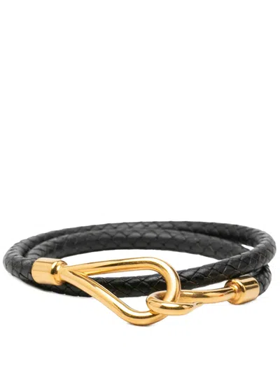 Pre-owned Hermes 2000-2026 Gold Plated And Swift Jumbo Hook Double Tour Bracelet Costume Bracelet
