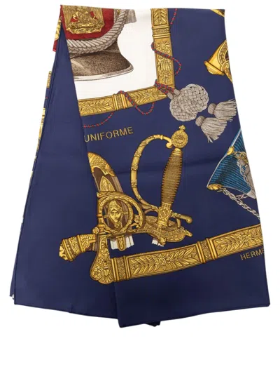 Pre-owned Hermes 2000-2026 Grand Uniforme Silk Scarf 90 Scarves In Blue