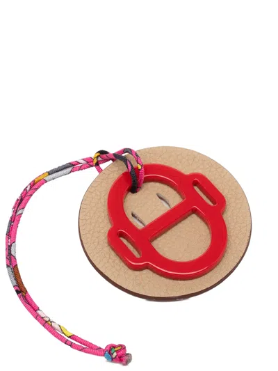 Pre-owned Hermes 2000-2026 H Equipe Resin And Leather Bag Charm Key Chain In Brown