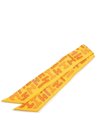Pre-owned Hermes 2000-2026 H Silk Twilly Scarf Scarves In Orange