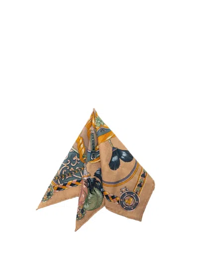 Pre-owned Hermes 2000-2026 Harnais De Coeur Cashmere Silk Scarf 45 Scarves In Brown