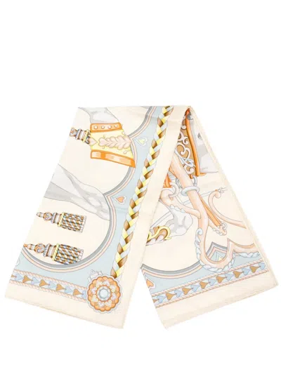 Pre-owned Hermes 2000-2026 Harnais De Coeur Silk Scarf 90 Scarves In White