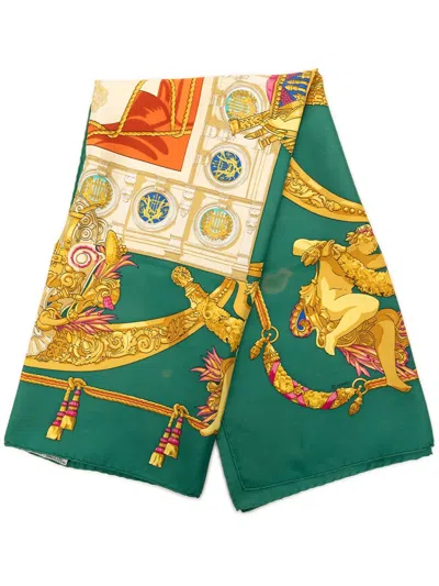 Pre-owned Hermes 2000-2026 Hommage A Charles Garnier Silk Scarf 90 Scarves In Green