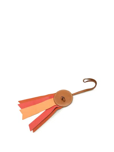 Pre-owned Hermes 2000-2026 Hunter Cowhide And Milo Lambskin Paddock Flot Ribbon Bag Charm Key Chain In Brown