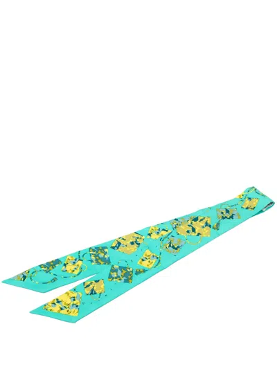 Pre-owned Hermes 2000-2026 Kelly En Caleche Silk Twilly Scarf Scarves In Blue