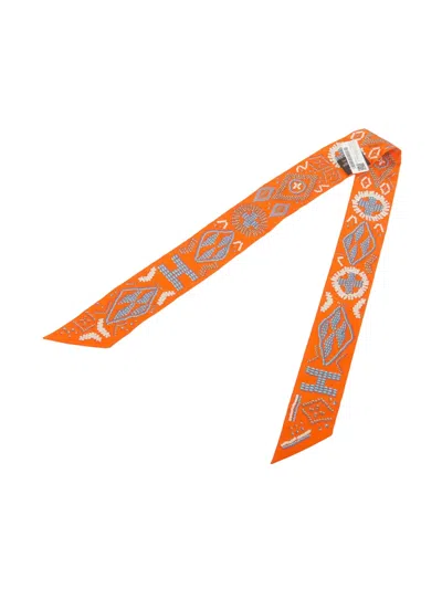 Pre-owned Hermes 2000-2026 Kelly En Perles Silk Twilly Scarf Scarves In Orange