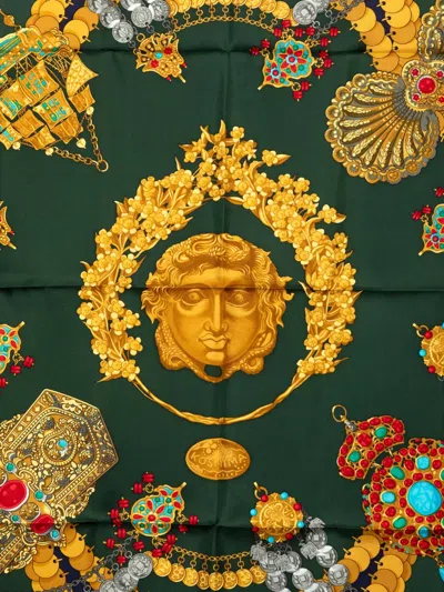 Pre-owned Hermes 2000-2026 Kosmima Silk Scarf 90 Scarves In Green
