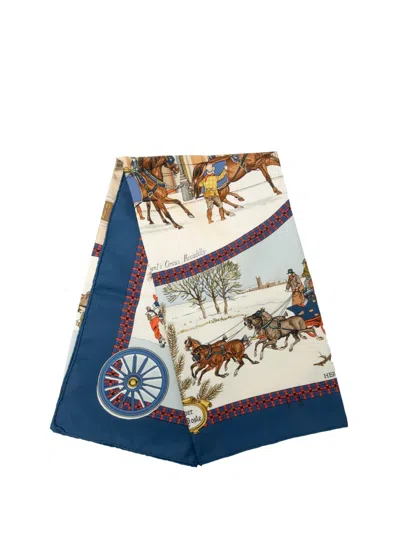 Pre-owned Hermes 2000-2026 L Hiver En Poste Silk Scarf 90 Scarves In Multicolour