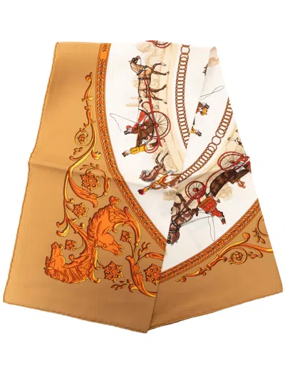 Pre-owned Hermes 2000-2026 La Promenade De Longchamps Silk Scarf 90 Scarves In Neutral