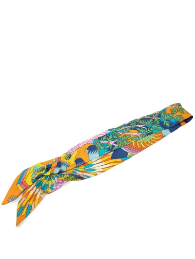 Pre-owned Hermes 2000-2026 La Source De Pegase Silk Twilly Scarf Scarves In Orange