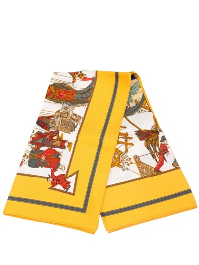 Pre-owned Hermes 2000-2026 Le Temps Des Marionnettes Silk Scarf 90 Scarves In Yellow