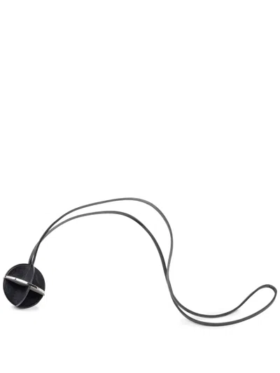 Pre-owned Hermes 2000-2026 Leather And Brass Zodiac Pendant Necklace Costume Necklace In Black