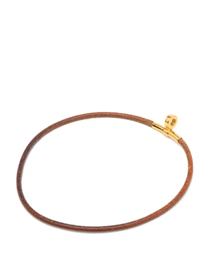 Pre-owned Hermes 2000-2026 Leather And Gold Plated Kite Choker Necklace Costume Necklace In Brown