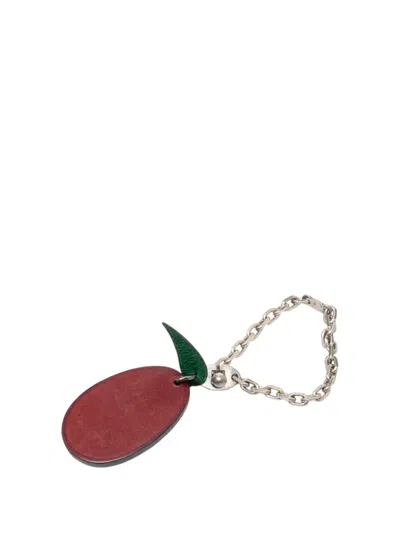 Pre-owned Hermes 2000-2026 Leather Plum Bag Charm Key Chain In Red