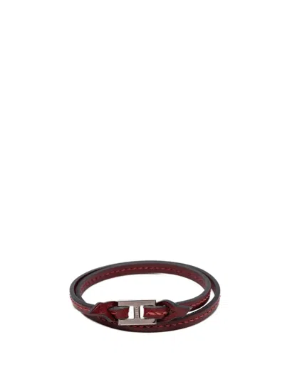 Pre-owned Hermes 2000-2026 Leather Tillet Double Tour Bracelet Costume Bracelet In Red