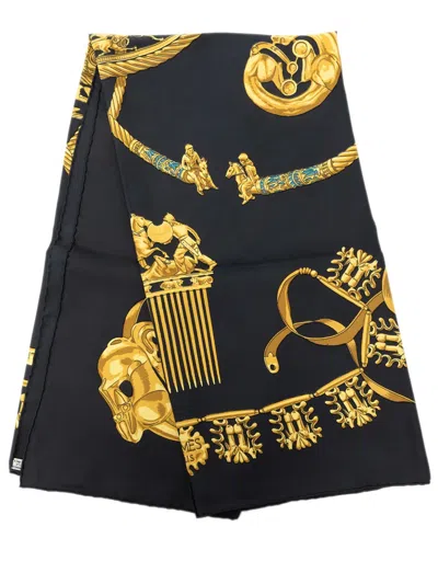 Pre-owned Hermes 2000-2026 Les Cavaliers D Or Silk Scarf 90 Scarves In Black