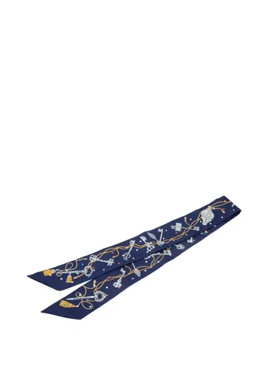 Pre-owned Hermes 2000-2026 Les Cles A Pois Silk Twilly Scarf Scarves In Blue