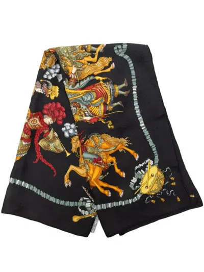 Pre-owned Hermes 2000-2026 Les Fetes Du Roi Soleil Silk Scarf 90 Scarves In Black
