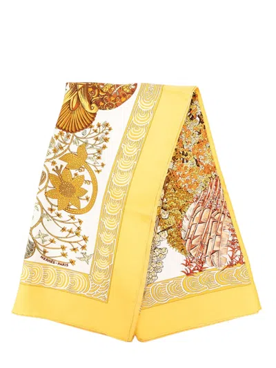 Pre-owned Hermes 2000-2026 Les Legendes De L Arbre Silk Scarf 90 Scarves In Yellow