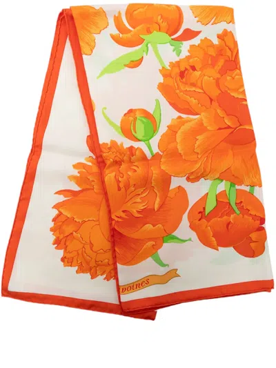 Pre-owned Hermes 2000-2026 Les Pivoines Silk Scarf 90 Scarves In Orange