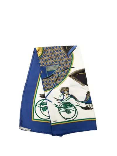 Pre-owned Hermes 2000-2026 Les Voitures A Transformation Silk Scarf 90 Scarves In Blue