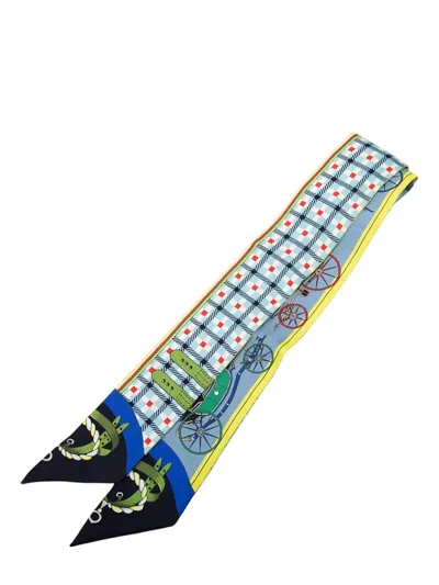 Pre-owned Hermes 2000-2026 Les Voitures Nouvelles Silk Twilly Scarf Scarves In Blue