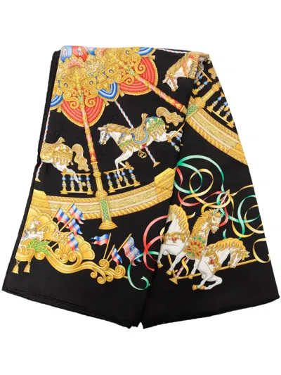 Pre-owned Hermes 2000-2026 Luna Park Silk Scarf 90 Scarves In Black