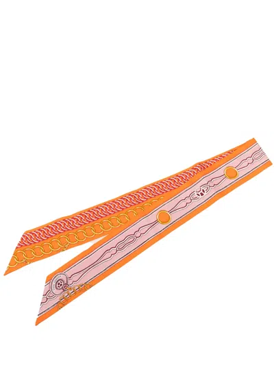 Pre-owned Hermes 2000-2026 Maillons Silk Twilly Scarf Scarves In Orange