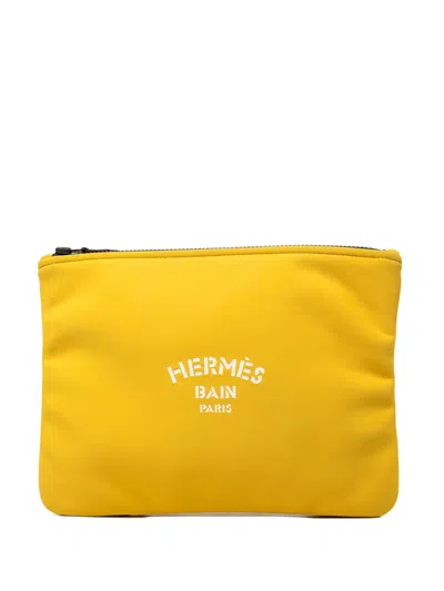 Pre-owned Hermes 2000-2026 Medium Neoprene Neobain Case Clutch Bag In Yellow