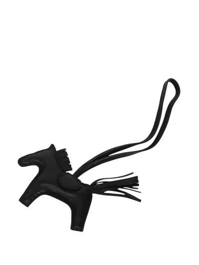 Pre-owned Hermes 2000-2026 Milo Lambskin Grigri Rodeo Bag Charm Pm Key Chain In Black
