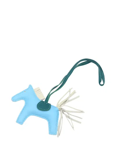 Pre-owned Hermes 2000-2026 Milo Lambskin Grigri Rodeo Bag Charm Pm Key Chain In Blue