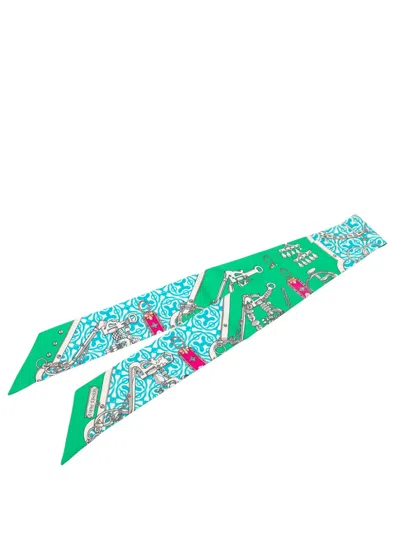 Pre-owned Hermes 2000-2026 More Et Gourmettes Remix Twilly Scarf Scarves In Green