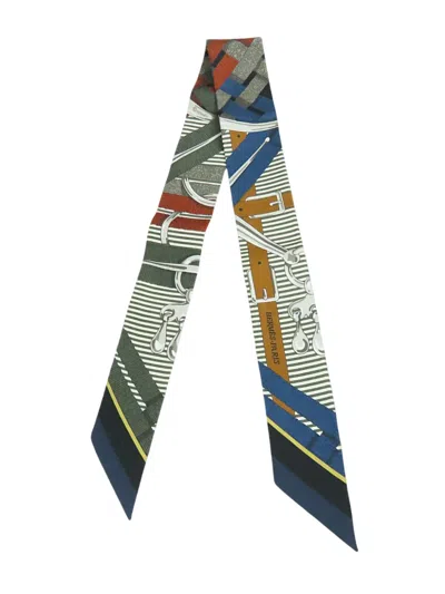 Pre-owned Hermes 2000-2026 Mors A Jouets Chemise Twilly Silk Scarf Scarves In Blue