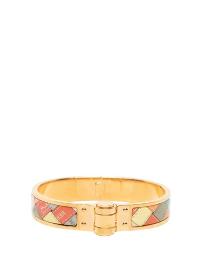 Pre-owned Hermes 2000-2026 Narrow Bolduc Au Carre Enamel Hinge Bracelet Pm Costume Bracelet In Gold
