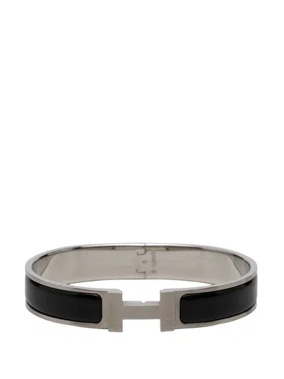 Pre-owned Hermes 2000-2026 Narrow Enamel Clic H Bracelet Gm Costume Bracelet In Black